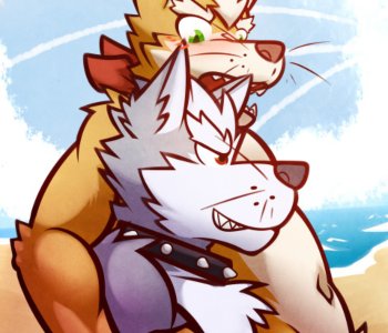 comic Fox & Wolf On The Beach
